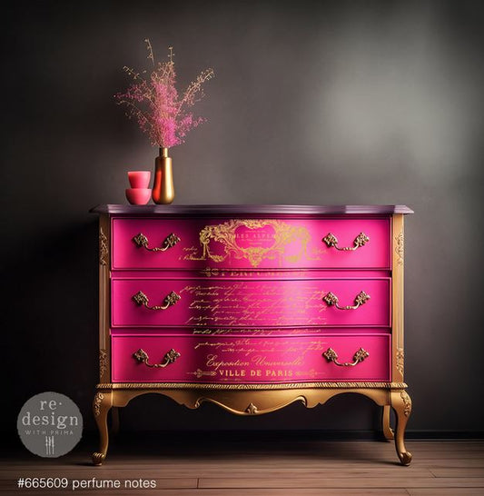 Kacha Perfume Notes Decor Transfer – Gold Foil French Script by Re·Design with Prima