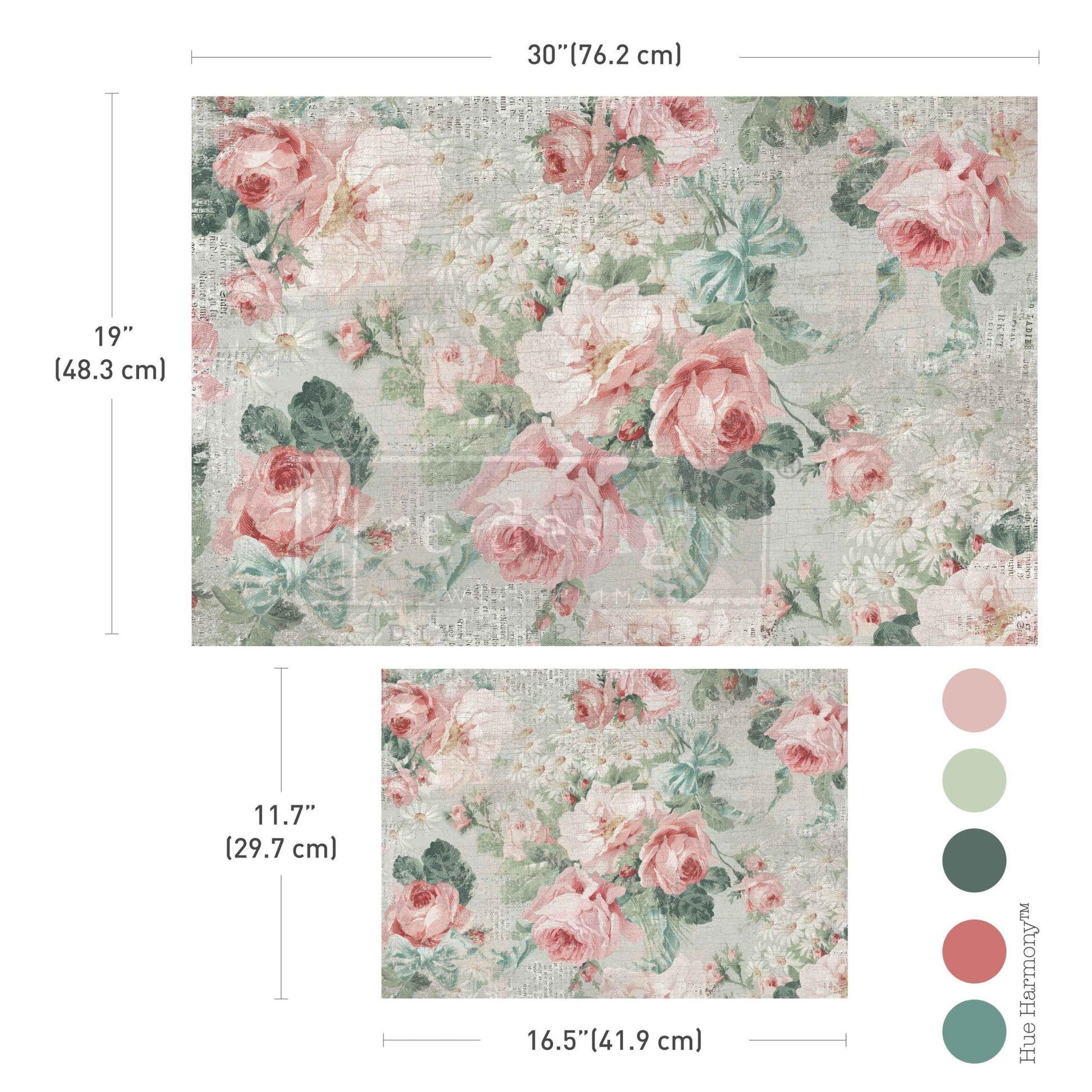 Redesign with Prima Pink Blossom Bliss Double Delight set showing 19.5 inch by 30 inch and 11.7 inch by 16.5 inch coordinating floral sheets.