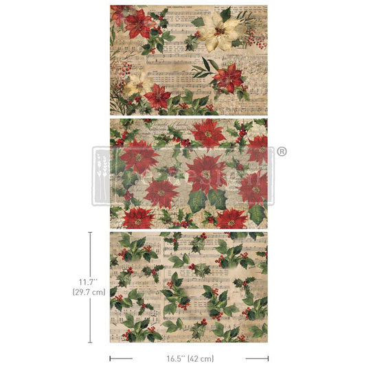 Poinsettias - A3 Decoupage Fiber Pack - Redesign Decor Tissue Paper ~ Decoupage Paper for Furniture 11.7″x16.5″