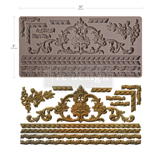 Regal Flourish – Ornate Border & Floral Silicone Mould - 5"x10"