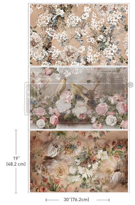 Romance In Bloom Decoupage Fiber Paper 3 Pack - Redesign Decor Tissue Paper for Decoupaging ~ Decoupage Paper for Furniture 23.4" x 33.1″