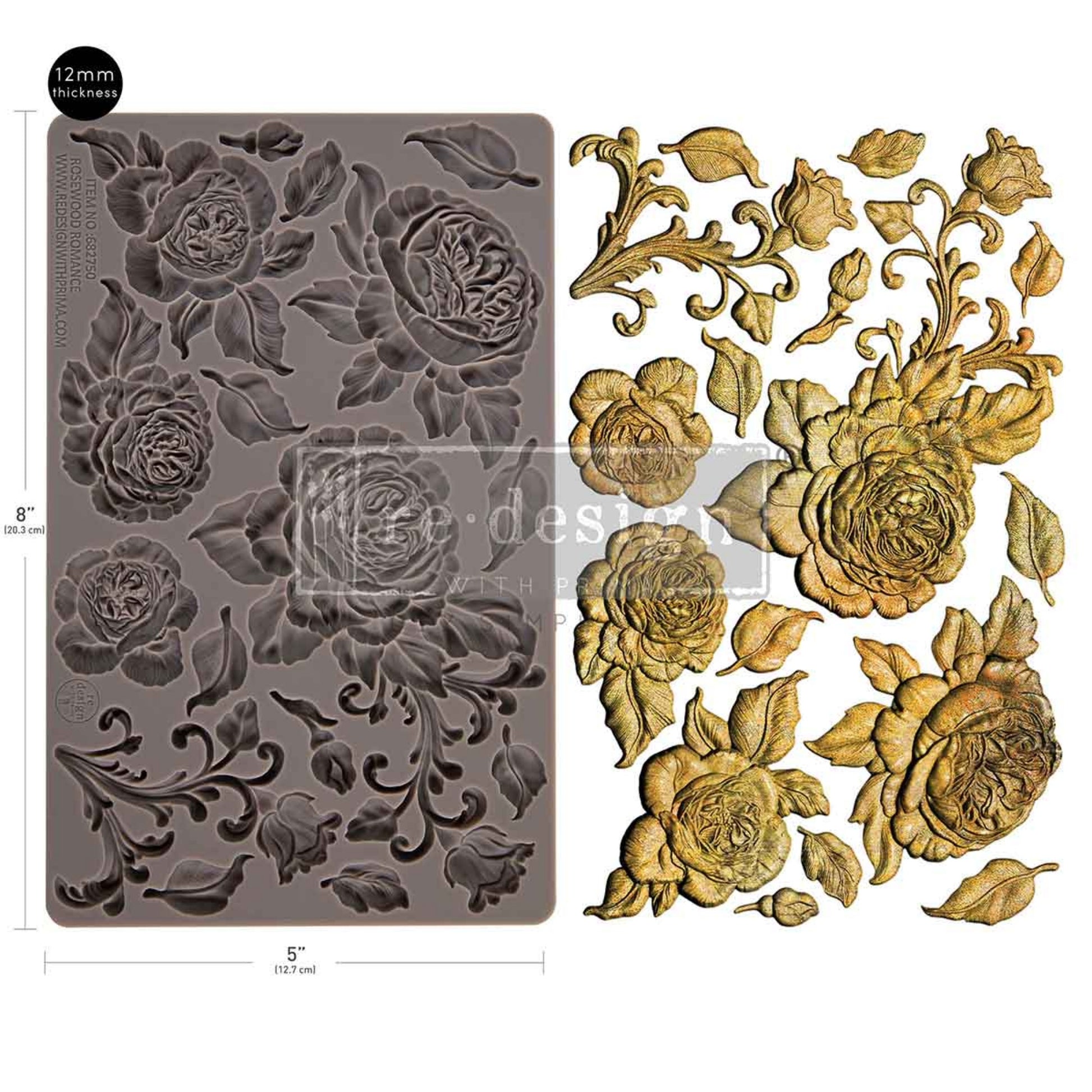 Vintage-style rose castings from the Rosewood Romance Decor Mould for furniture makeovers, boxes, trays, and frames.