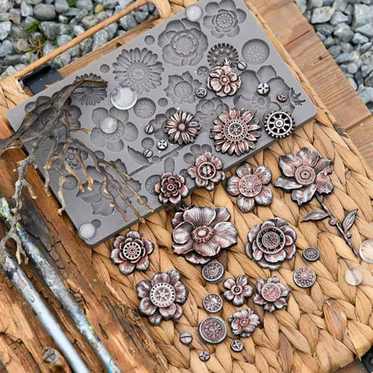 Finnabair Décor Moulds® – Rusty Flowers 5x8
