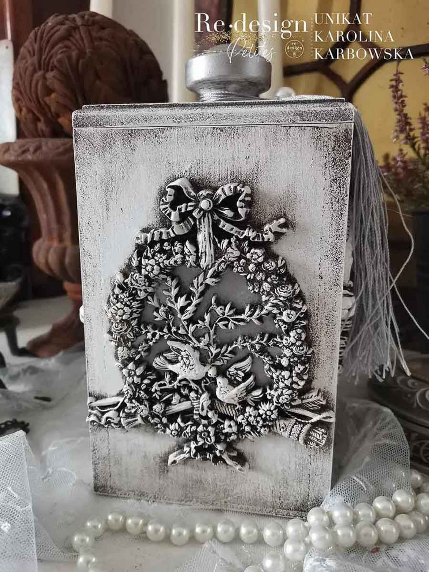 Salon De La Paix decor mould cast example showing detailed vintage applique design ready for furniture embellishment and decorative accents