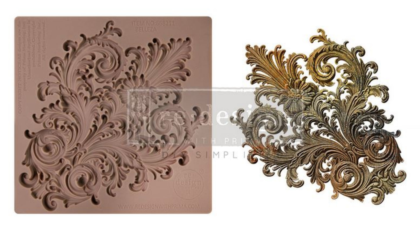 Ornate Salon De La Belle Epoque silicone mould casting with layered scrollwork, raised leaf details, and antique gold finish.