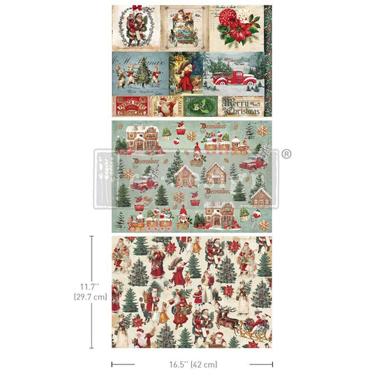 Santaland Sparkle - A3 Decoupage Fiber Pack - Redesign Decor Tissue Paper ~ Decoupage Paper for Furniture 11.7″x16.5″