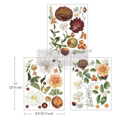 Seasonal Splendor Middy Decor Transfer - Floral & Fruit Botanical Design for Furniture, DIY Crafts and home Decor Redesign with Prima