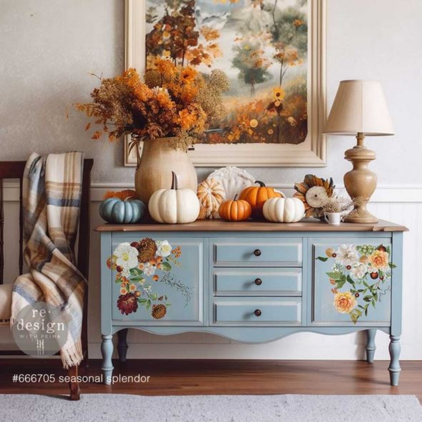 Seasonal Splendor Middy Decor Transfer - Floral & Fruit Botanical Design for Furniture, DIY Crafts and home Decor Redesign with Prima