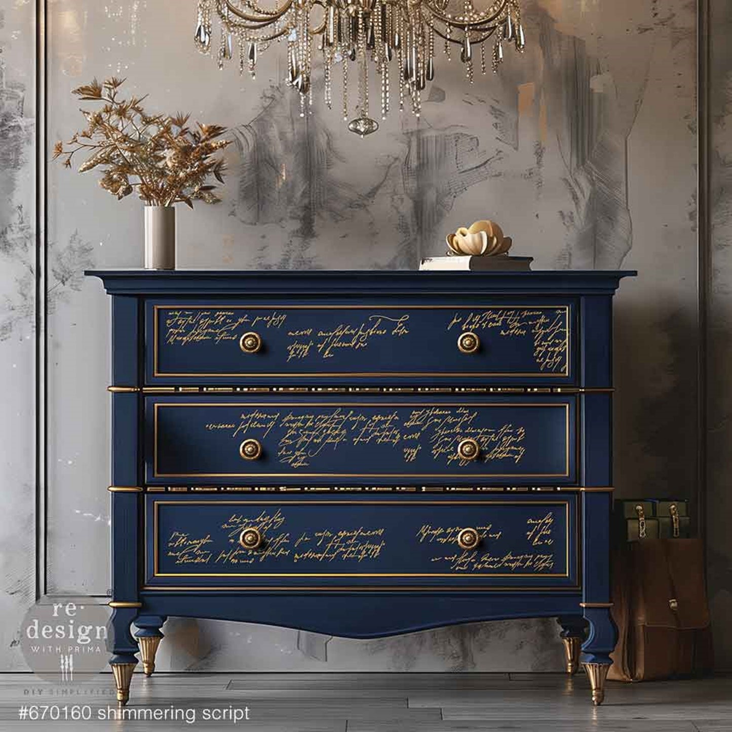 Kacha Collection – Shimmering Script - Decor Transfers® Middy Foil Transfers® Rub on Transfers for Furniture, Redesign with Prima Decor Transfer, Furniture Transfer