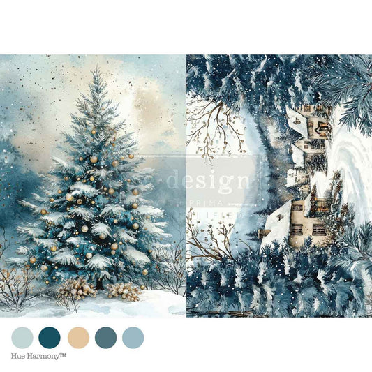 Silent Night Sparkle - A4 Decoupage - Redesign Decor Tissue Paper ~ Decoupage Paper for Furniture 8.27″x11.69″