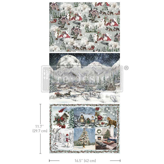 Snowfall Splendor - A3 Decoupage Fiber Pack - Redesign Decor Tissue Paper ~ Decoupage Paper for Furniture 11.7″x16.5″