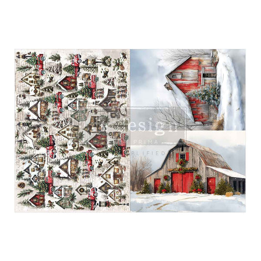 A3 Decoupage Fiber Pack – Snowy Village Charm – 2 Sheets, 11.7″ x 16.5″