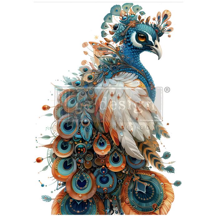 Steamwing Majesty Peacock A1 Decoupage Fiber - Redesign Decor Tissue Paper ~ Decoupage Paper for Furniture 23.4" x 33.1″