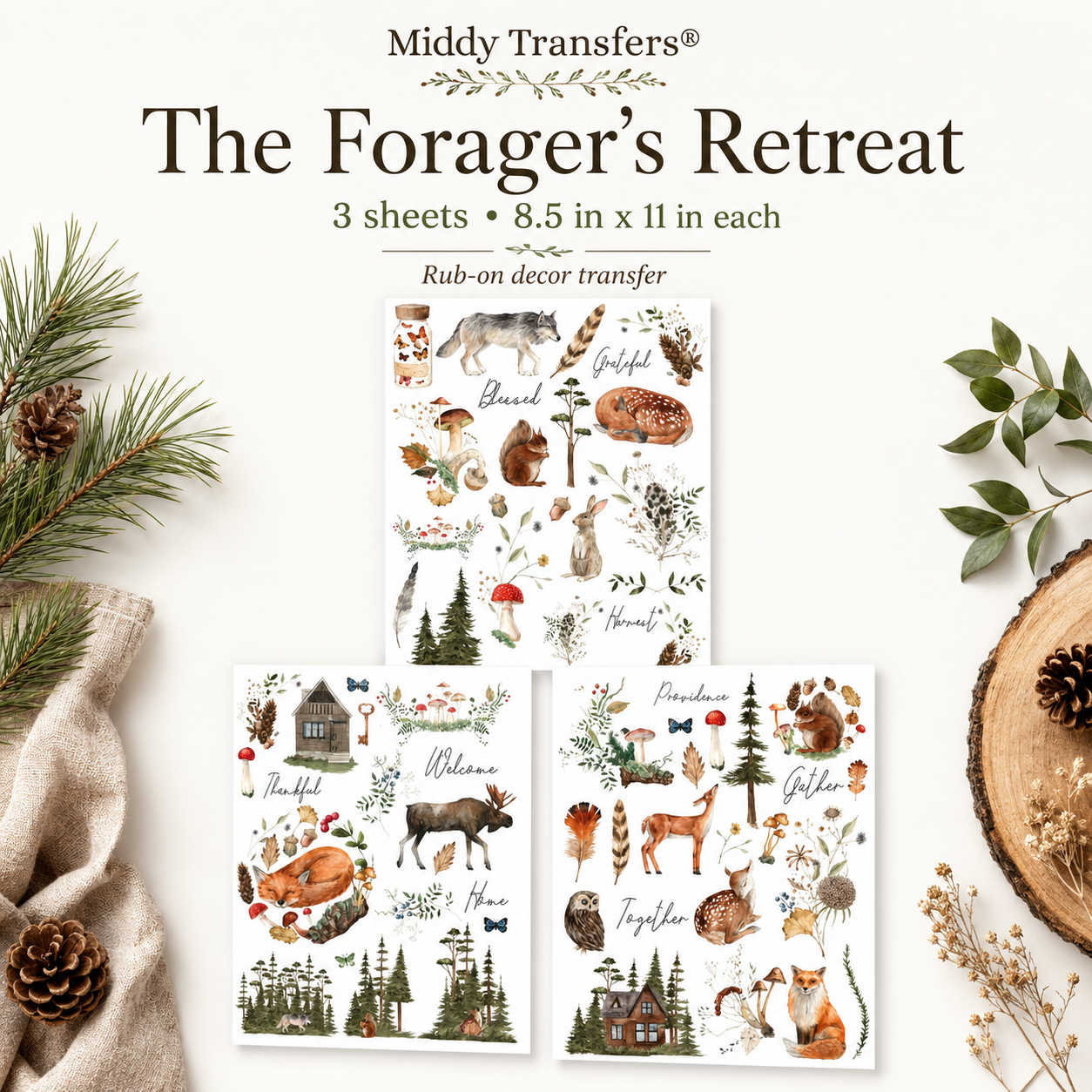Middy Transfers® – The Forager’s Retreat – 3 Sheets, 8.5" x 11"