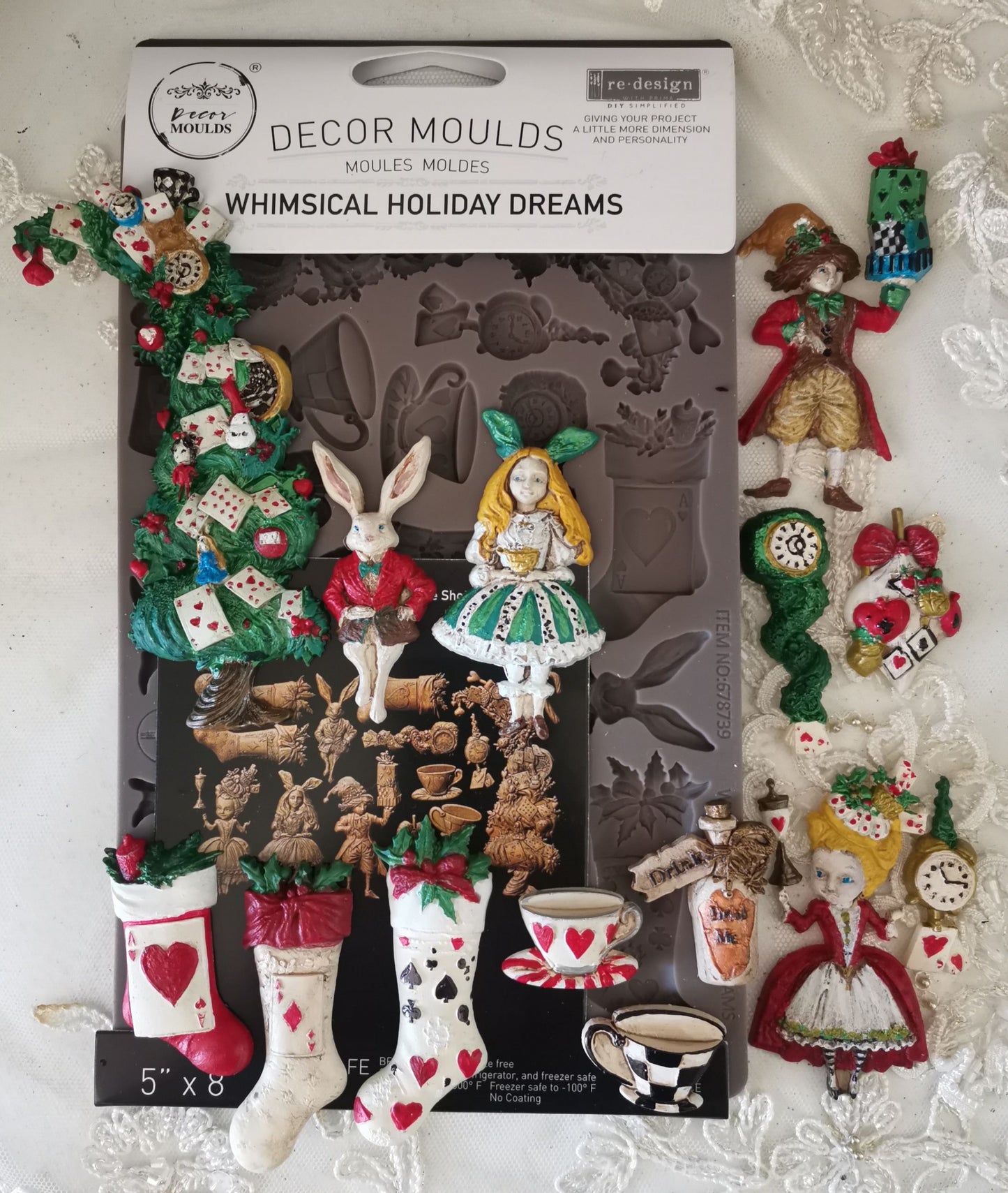 Whimsical Holiday Dreams – Christmas & Alice-Inspired Silicone Mould ~ 1 pc, 5″x8″x8mm