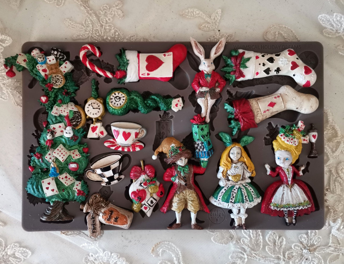 Whimsical Holiday Dreams – Christmas & Alice-Inspired Silicone Mould ~ 1 pc, 5″x8″x8mm
