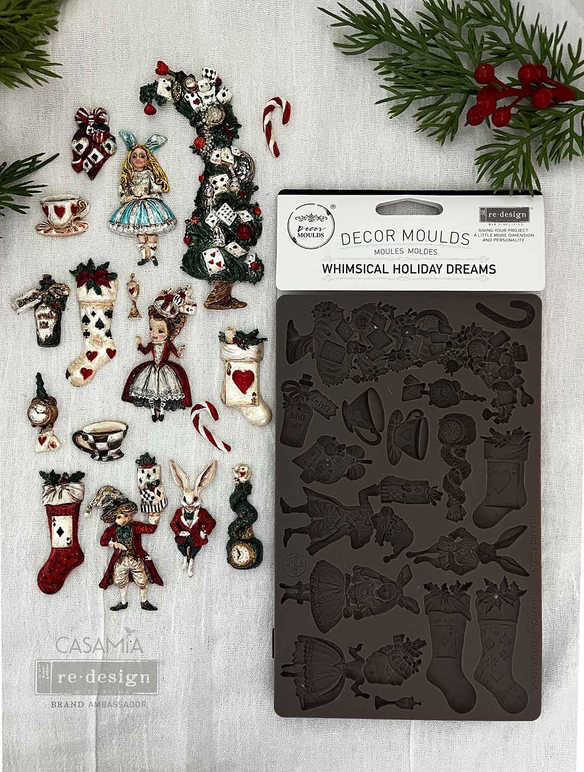 Whimsical Holiday Dreams – Christmas & Alice-Inspired Silicone Mould ~ 1 pc, 5″x8″x8mm