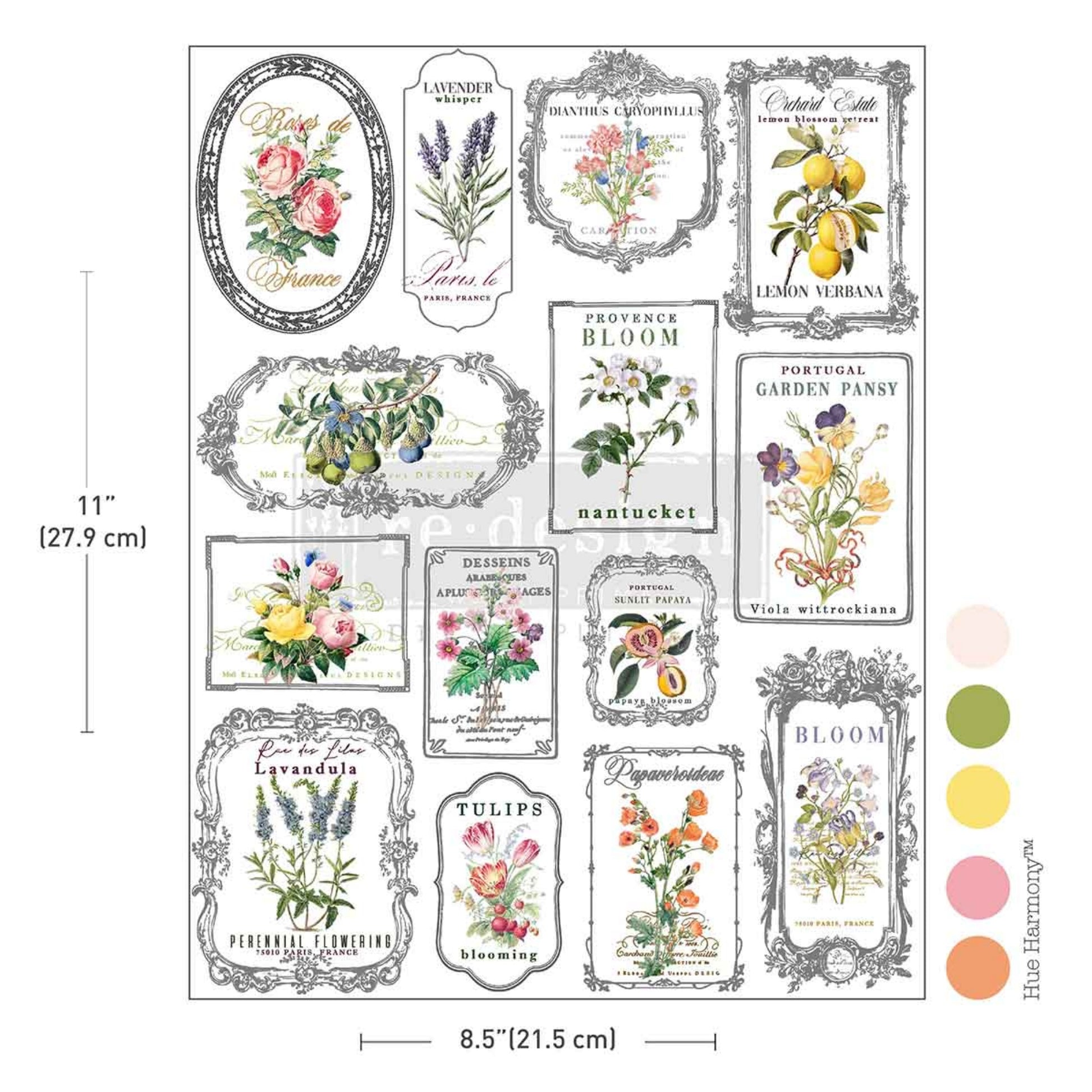 Whispers and Petals H2O transfer sheet with vintage floral label artwork