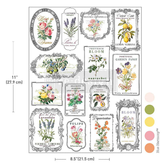 Whispers and Petals H2O transfer sheet with vintage floral label artwork