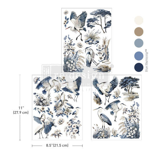 Whispers by the Marsh Middy Transfer with marsh birds, blue florals, grasses, and botanical accents