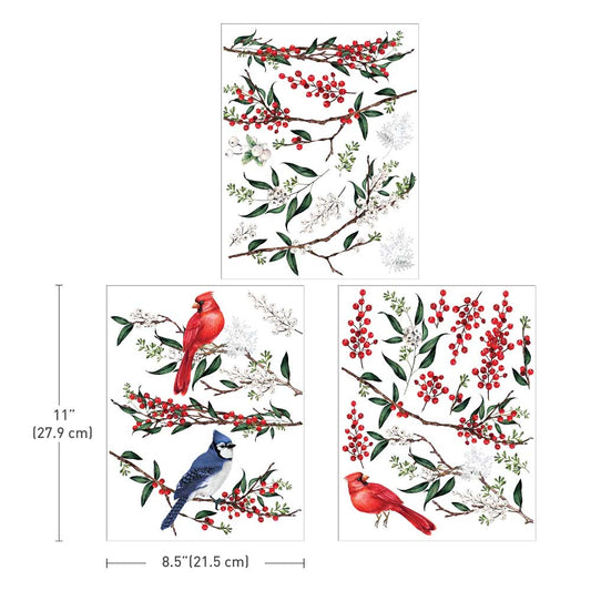 Winterberry Middy Birds Decor Transfer – Red Berries & Cardinals by Re·Design with Prima