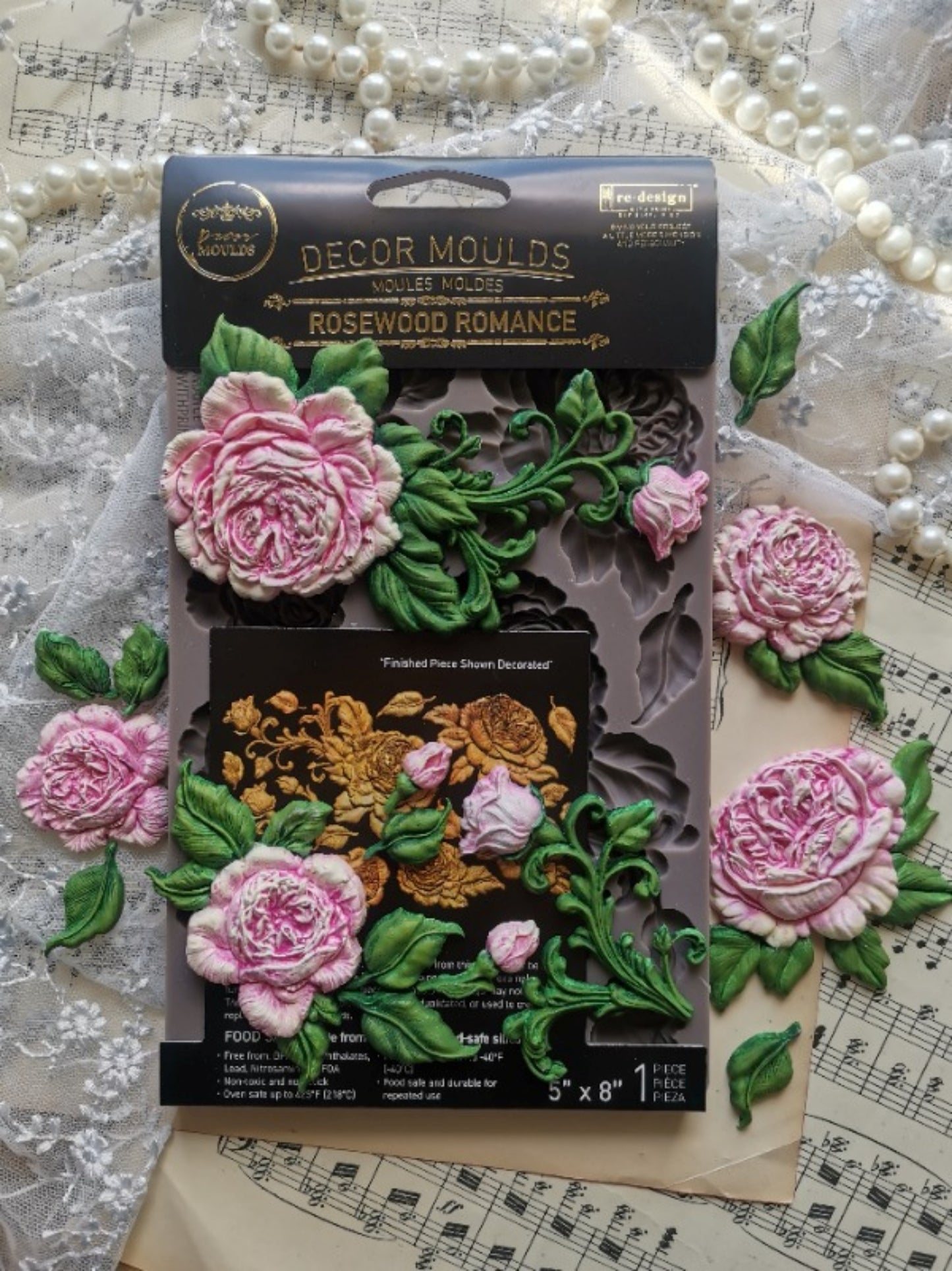 Rosewood Romance Decor Mould showing raised rose blossoms and leaves for furniture embellishments and craft projects.