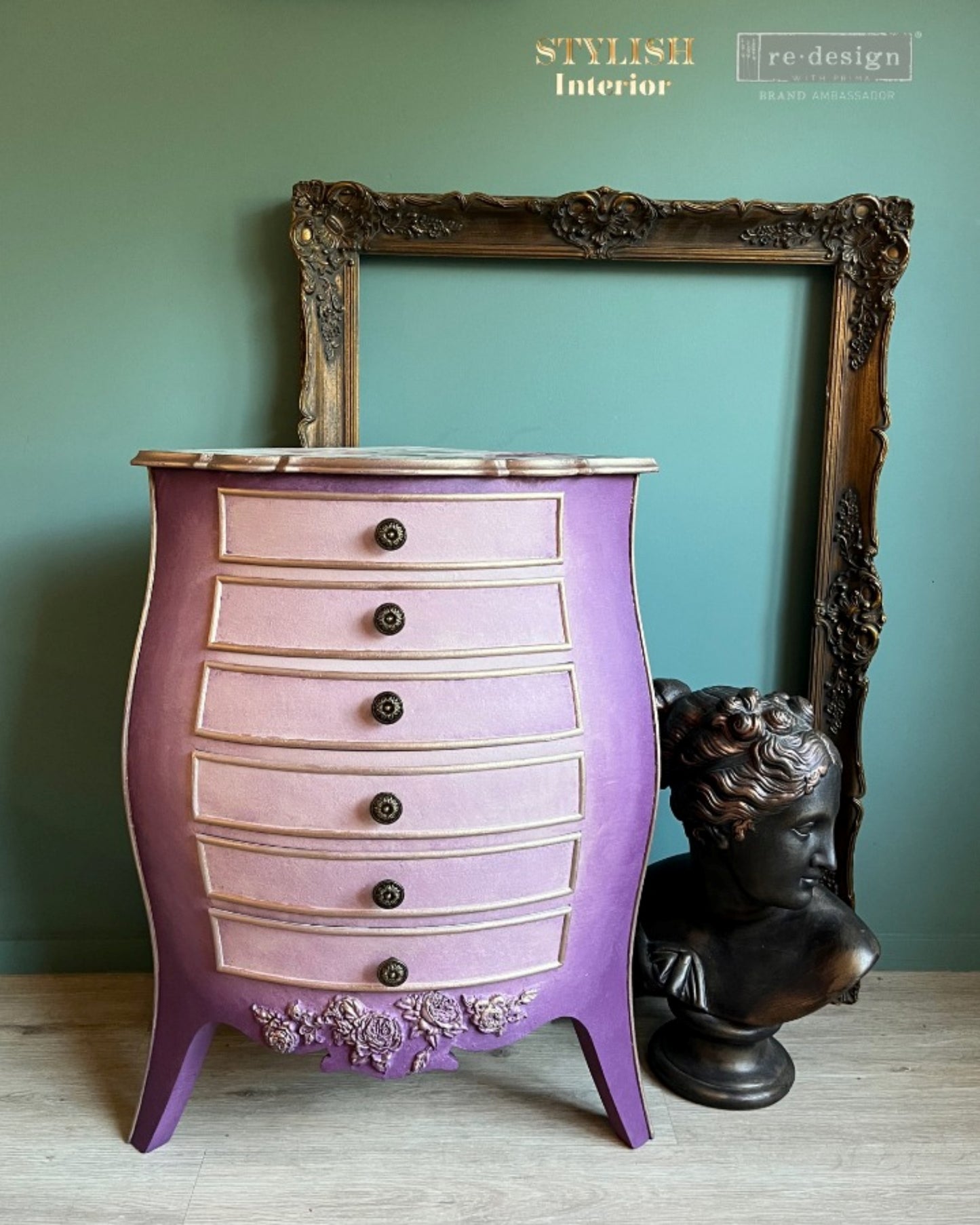 Rosewood Romance Decor Mould showing raised rose blossoms on a nightstand