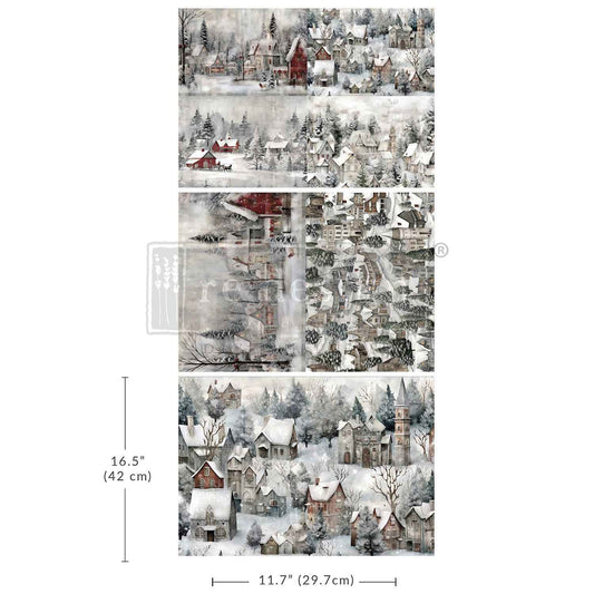 Silent Night Snow Village - A3 Decoupage Fiber Pack - Redesign Decor Tissue Paper ~ Decoupage Paper for Furniture 11.7″x16.5″