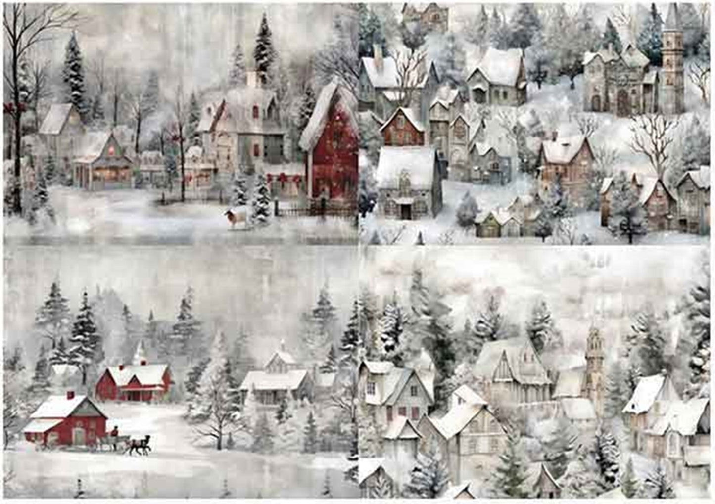Silent Night Snow Village - A3 Decoupage Fiber Pack - Redesign Decor Tissue Paper ~ Decoupage Paper for Furniture 11.7″x16.5″