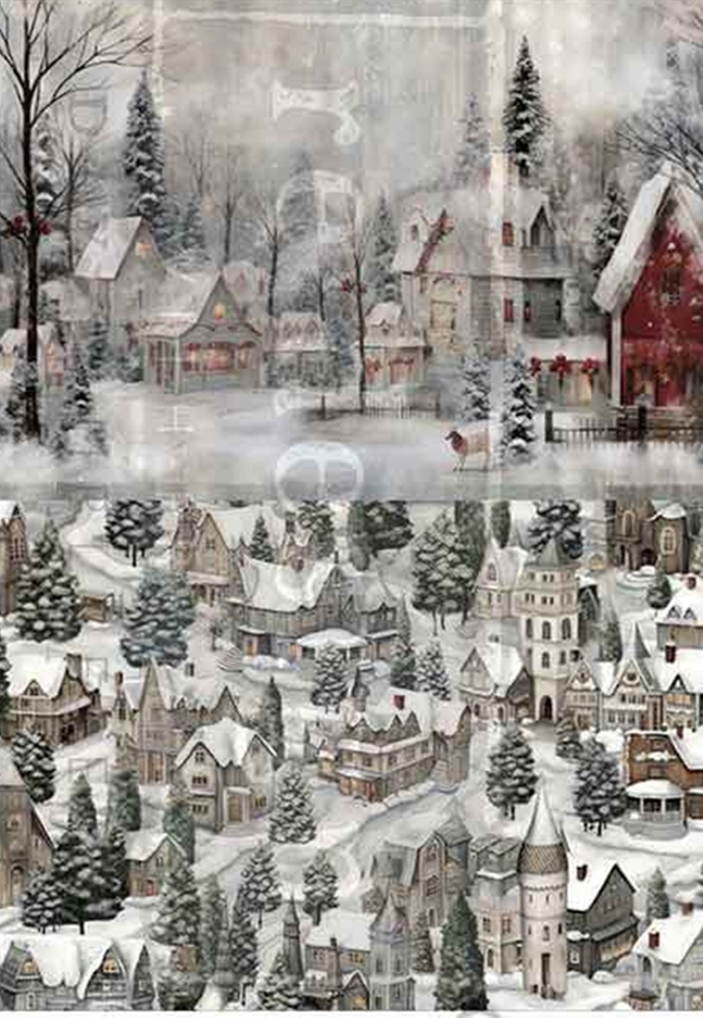 Silent Night Snow Village - A3 Decoupage Fiber Pack - Redesign Decor Tissue Paper ~ Decoupage Paper for Furniture 11.7″x16.5″