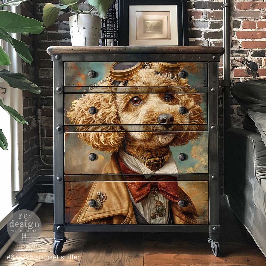 Sprocket Sniffer Steampunk Dog A1 Decoupage Fiber Paper - Redesign Decor Tissue Paper ~ Decoupage Paper for Furniture 23.4" x 33.1″