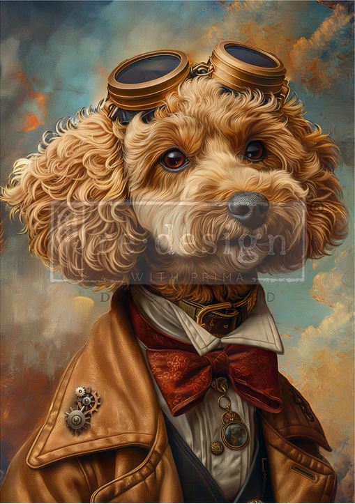 Sprocket Sniffer Steampunk Dog A1 Decoupage Fiber Paper - Redesign Decor Tissue Paper ~ Decoupage Paper for Furniture 23.4" x 33.1″