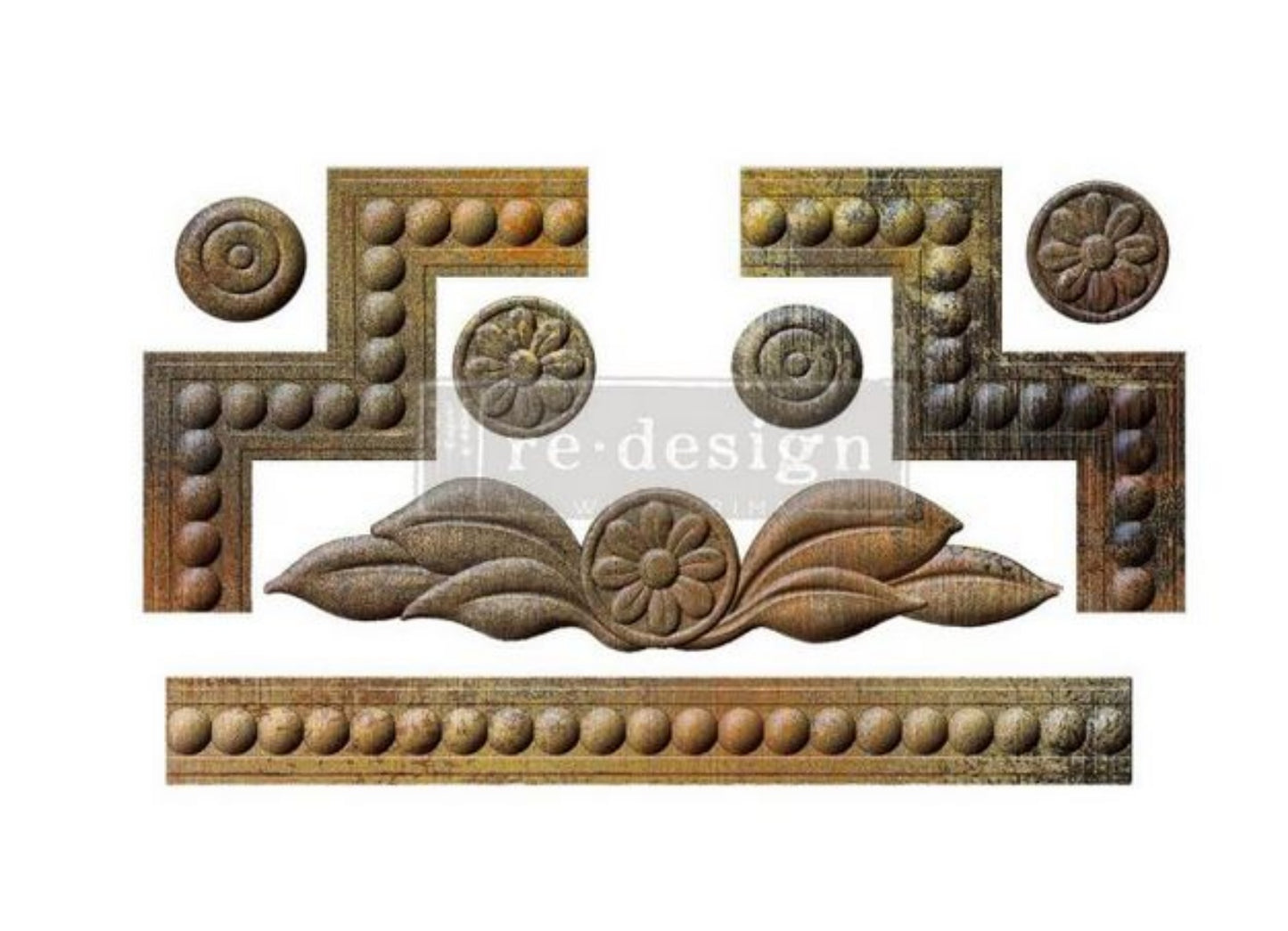 Swedish Posy Annie Sloan Decor Mould featuring floral medallions, leafy accents, beaded trim, and decorative corner pieces.
