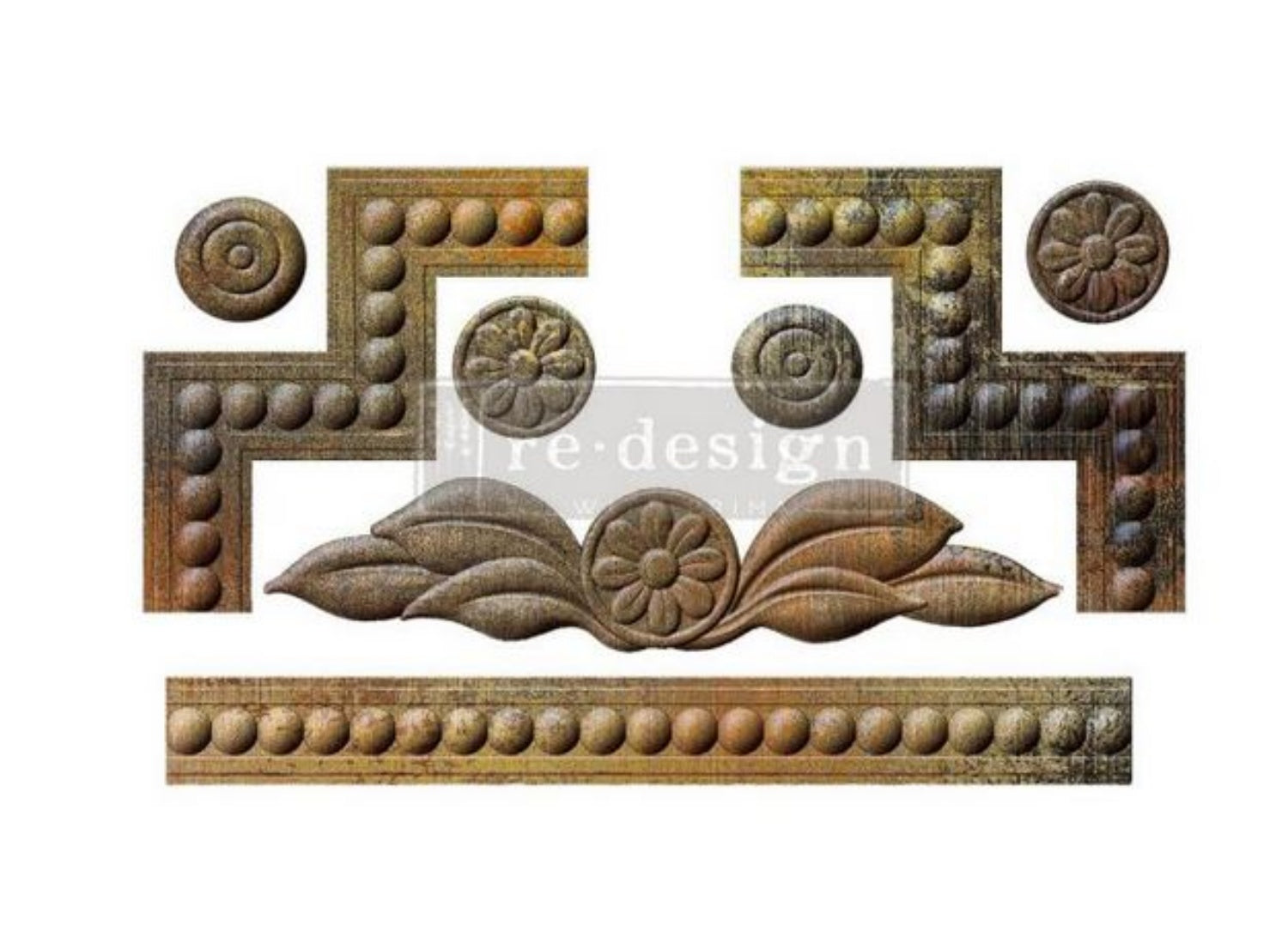 Swedish Posy Annie Sloan Decor Mould featuring floral medallions, leafy accents, beaded trim, and decorative corner pieces.
