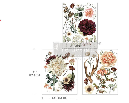 Willow Way Middy Decor Transfer - Floral & Antler Botanical Design for Furniture, DIY Crafts and home Decor Redesign with Prima