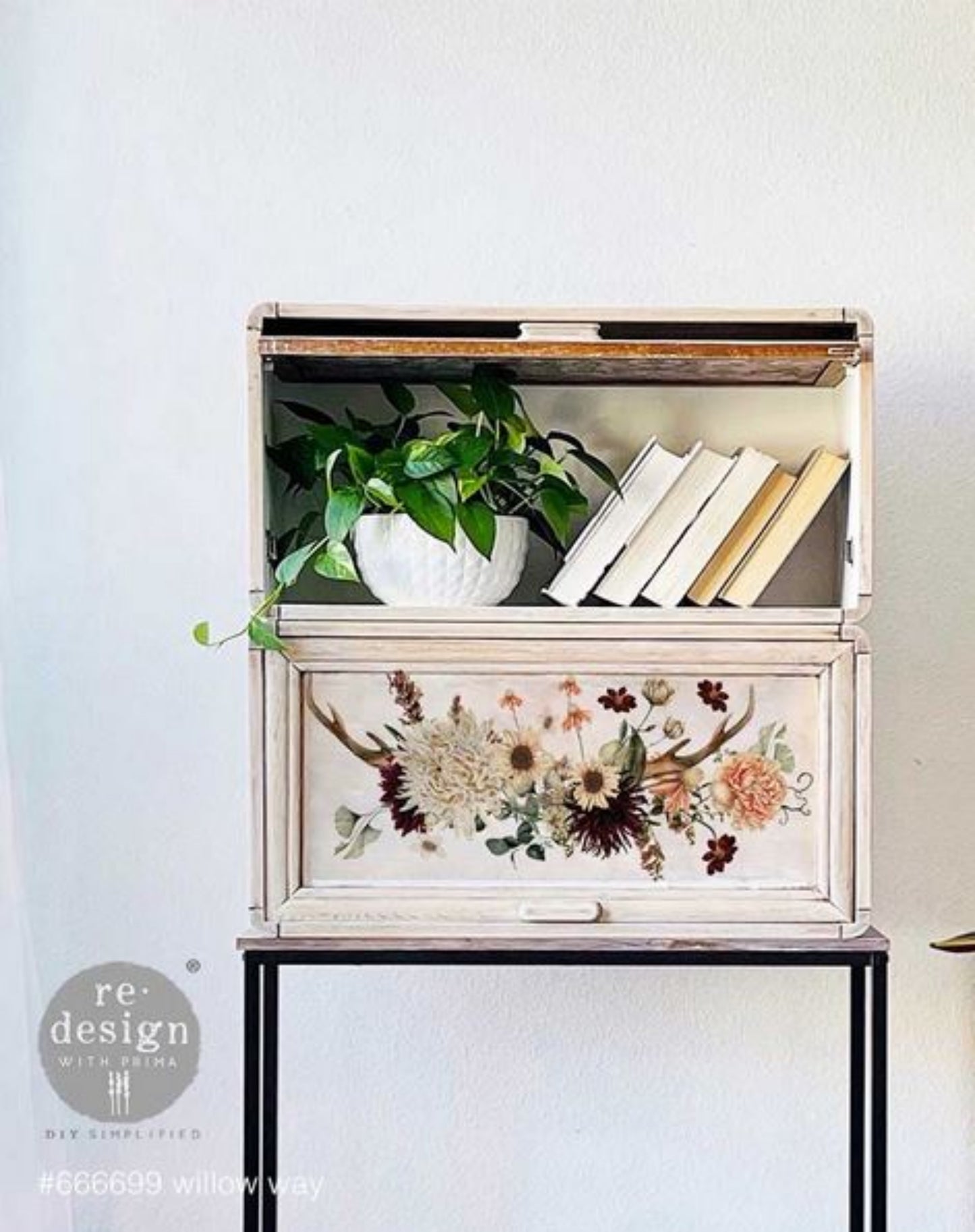 Willow Way Middy Decor Transfer - Floral & Antler Botanical Design for Furniture, DIY Crafts and home Decor Redesign with Prima