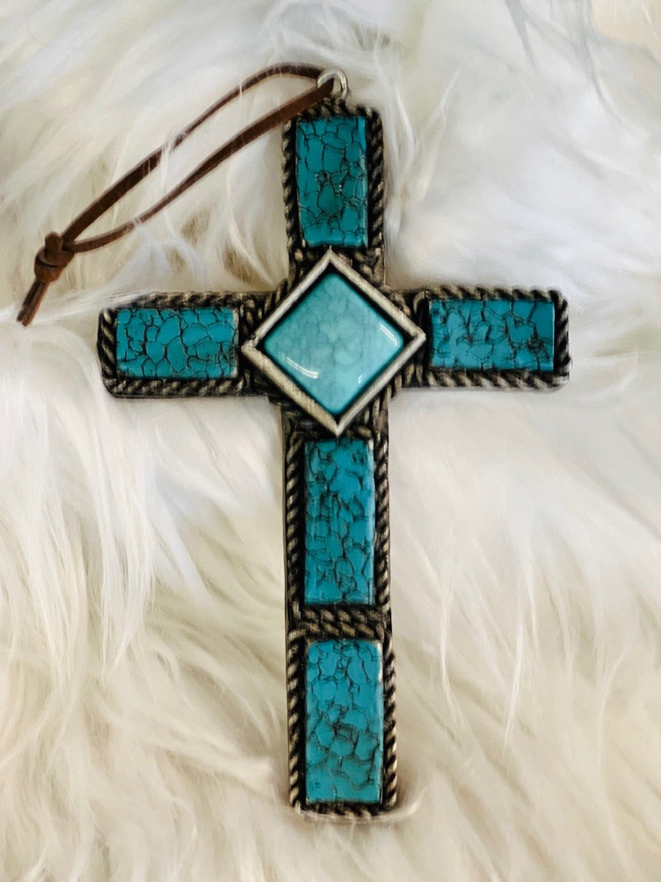 Cross and Turquoise Christmas Ornament