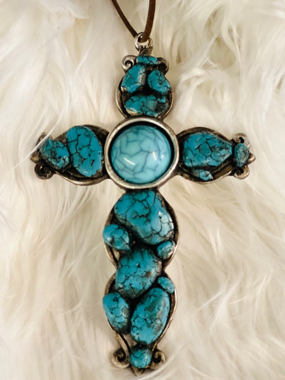 Cross and Turquoise Christmas Ornament