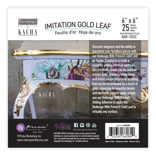 Kacha Collection Gold Leaf Sheets– 5.5″x5.5″ x 25 sheets